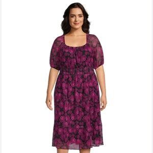Terra & Sky Smocked Purple Floral Smocked Mesh Dress 2X